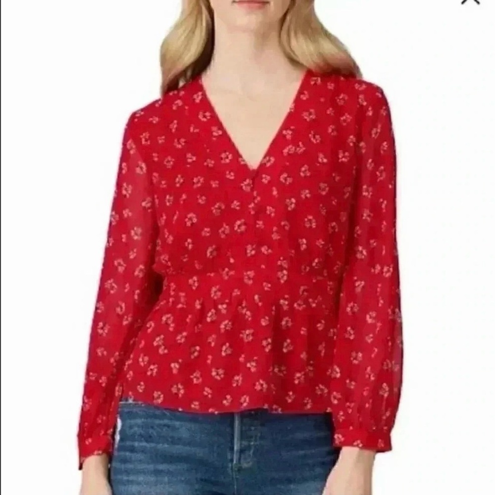 Madewell Georgette Retro Fem Body Top Red Shirt Size Small